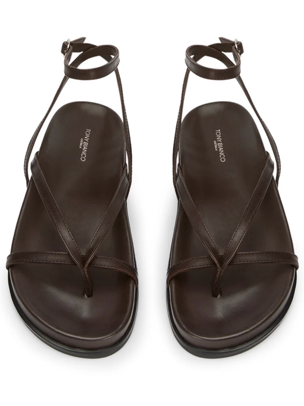 Tony Bianco Brown Leather T-Strap Ankle Sandals